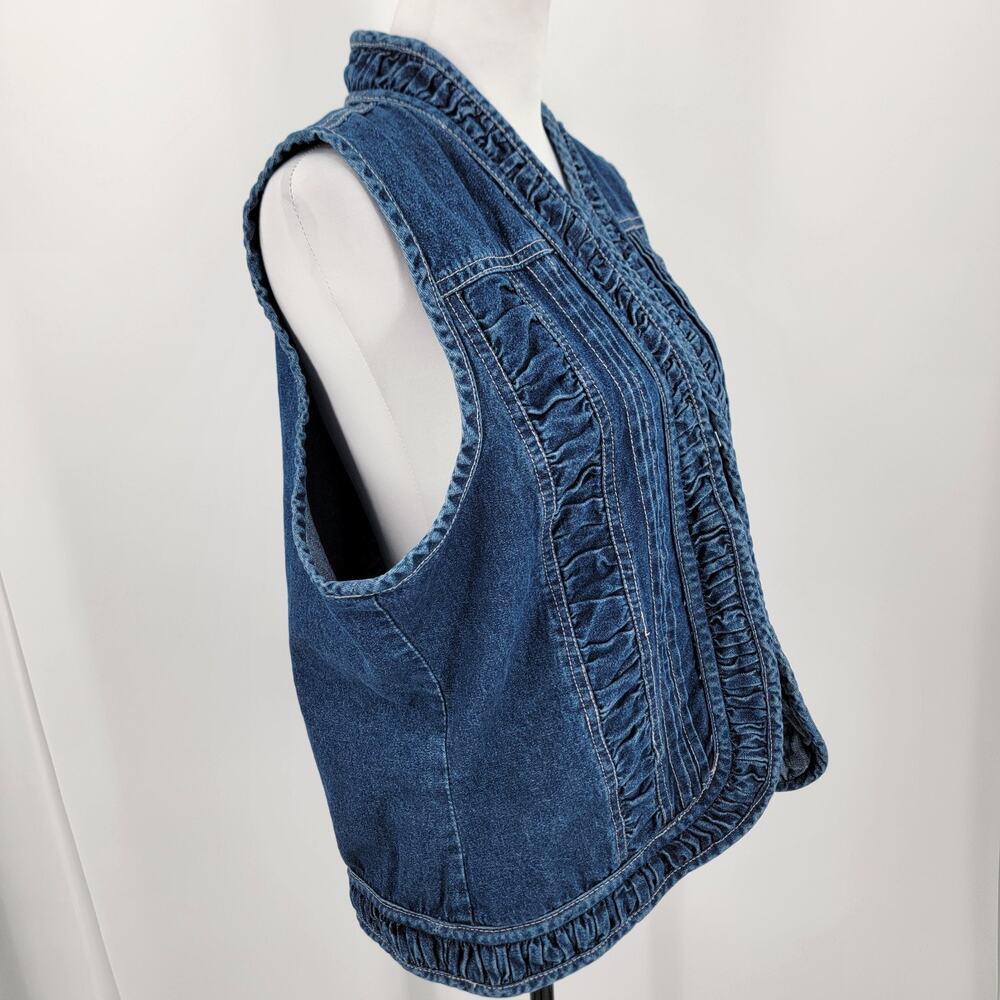Passports Denim Vest Womens XL Blue Textured Trim Hook and Eye Closure Vintage - Picture 4 of 14